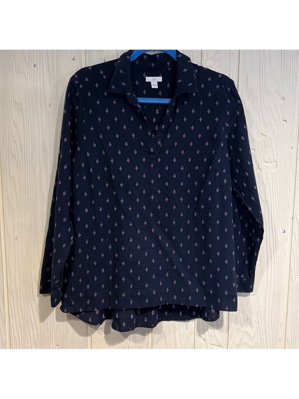 J Jill Blue Embroidered Cotton Long Sleeve Blouse Medium